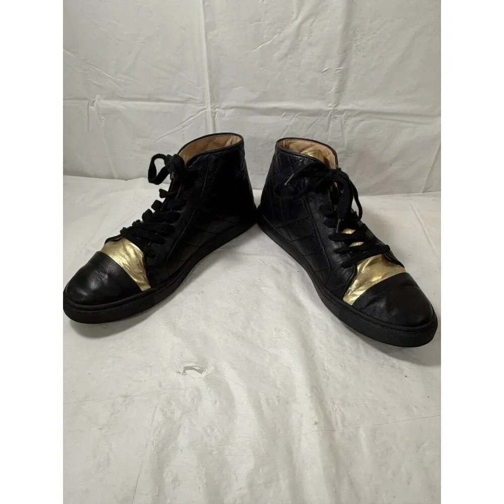 Thakoon Black and Gold Leather High-Top Sneakers